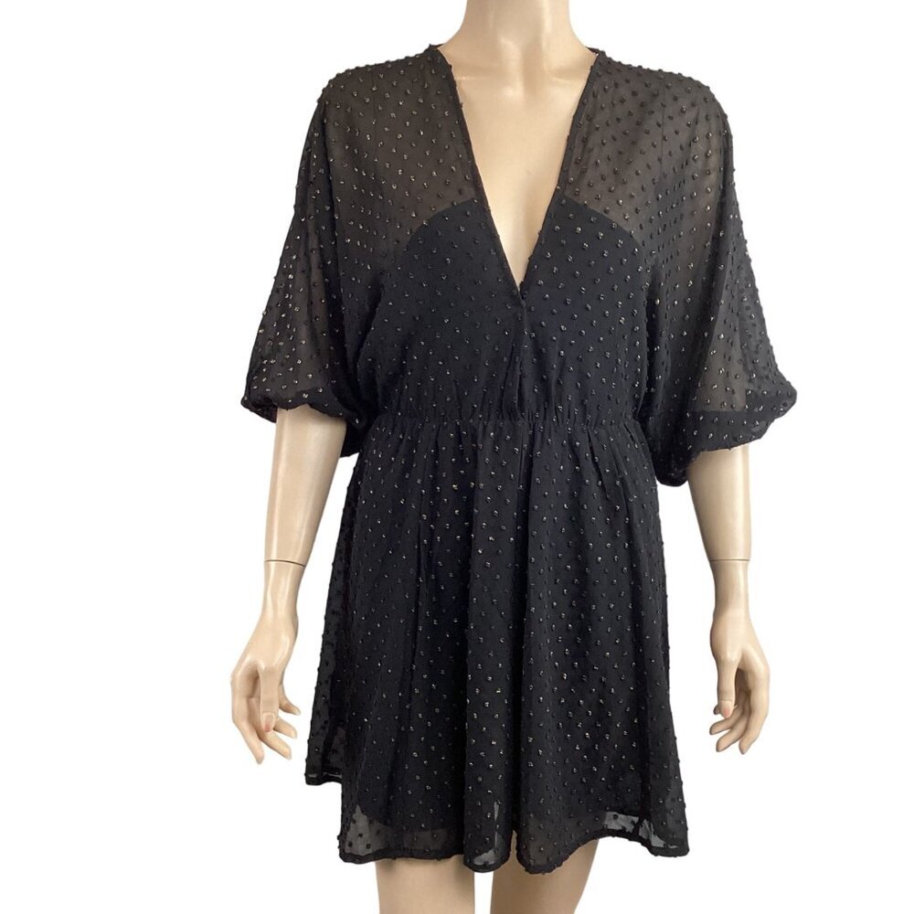 Buddy Love‎ Black Dress Size Small V-Neck Dolman Puffy Sleeves Open Back